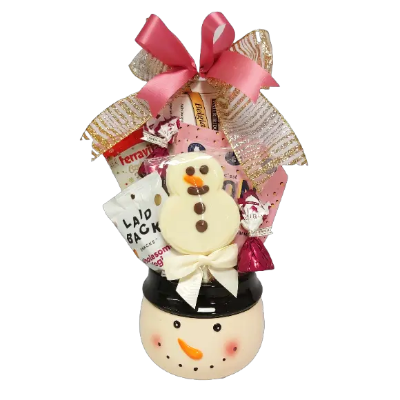 Frosty loves his treats and sends some of his favourites loaded in his magic hat! This cute holiday container is sure to make someone special smile when you send your holiday wishes!