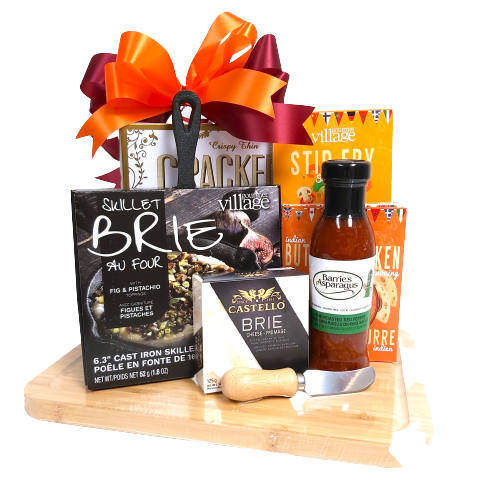 A special treat for the special Dad in your life.  He'll love this gourmet board loaded with gourmet treats.  There's an oh so delicious asparagus dipping sauce, specialty spice mixes, Brie cheese with a cast iron brie baker and topping mix too!