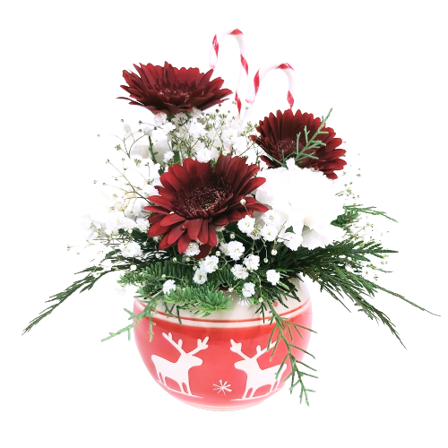 A pretty assortment of Christmas florals in a keepsake 'Nordic' looking candy dish.