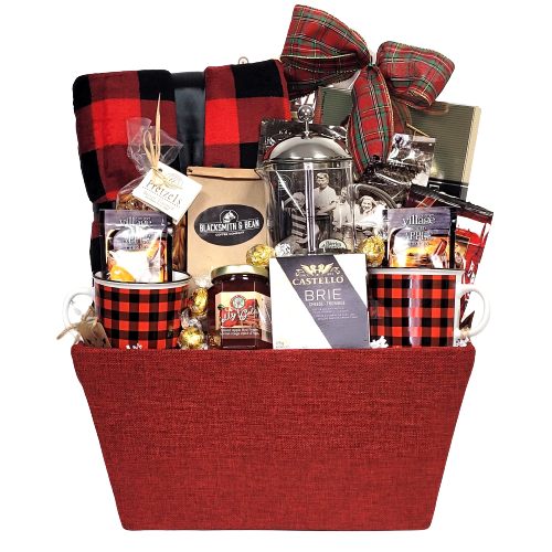 This delivery will bring loads of warm comfort. It's loaded with a cozy fleece blanket, coffee press, a pair of mugs, coffee, cider mix, chocolates, truffles & more. Sure to add some warmth to the Holidays!