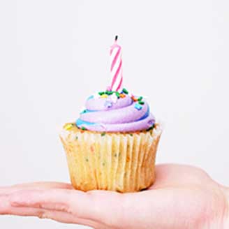 Birthday cupcake with a candle in it.
