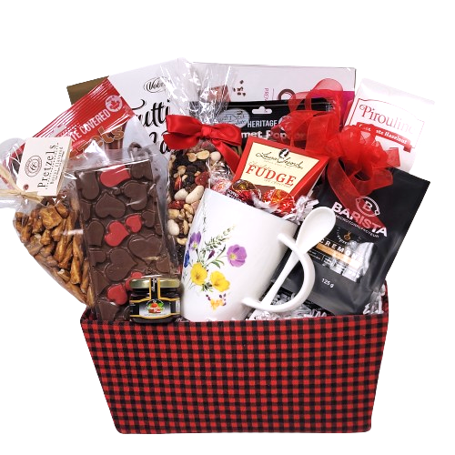 A delicious reason to take a coffee break. This basket will deliver some specialty coffee along with a pretty mug and an abundance of snacks to enjoy while taking a coffee break.