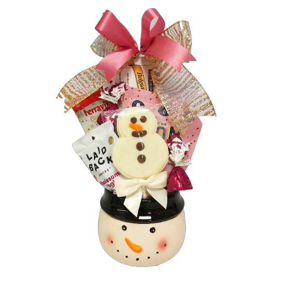 Frosty loves his treats and sends some of his favourites loaded in his magic hat! This cute holiday container is sure to make someone special smile when you send your holiday wishes!